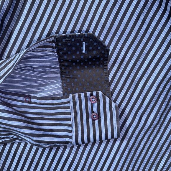 EUC Bugatchi Men's Button-Up Shirt - Blue Striped, Long Sleeve Size M, 100% Ctn - Picture 6 of 7